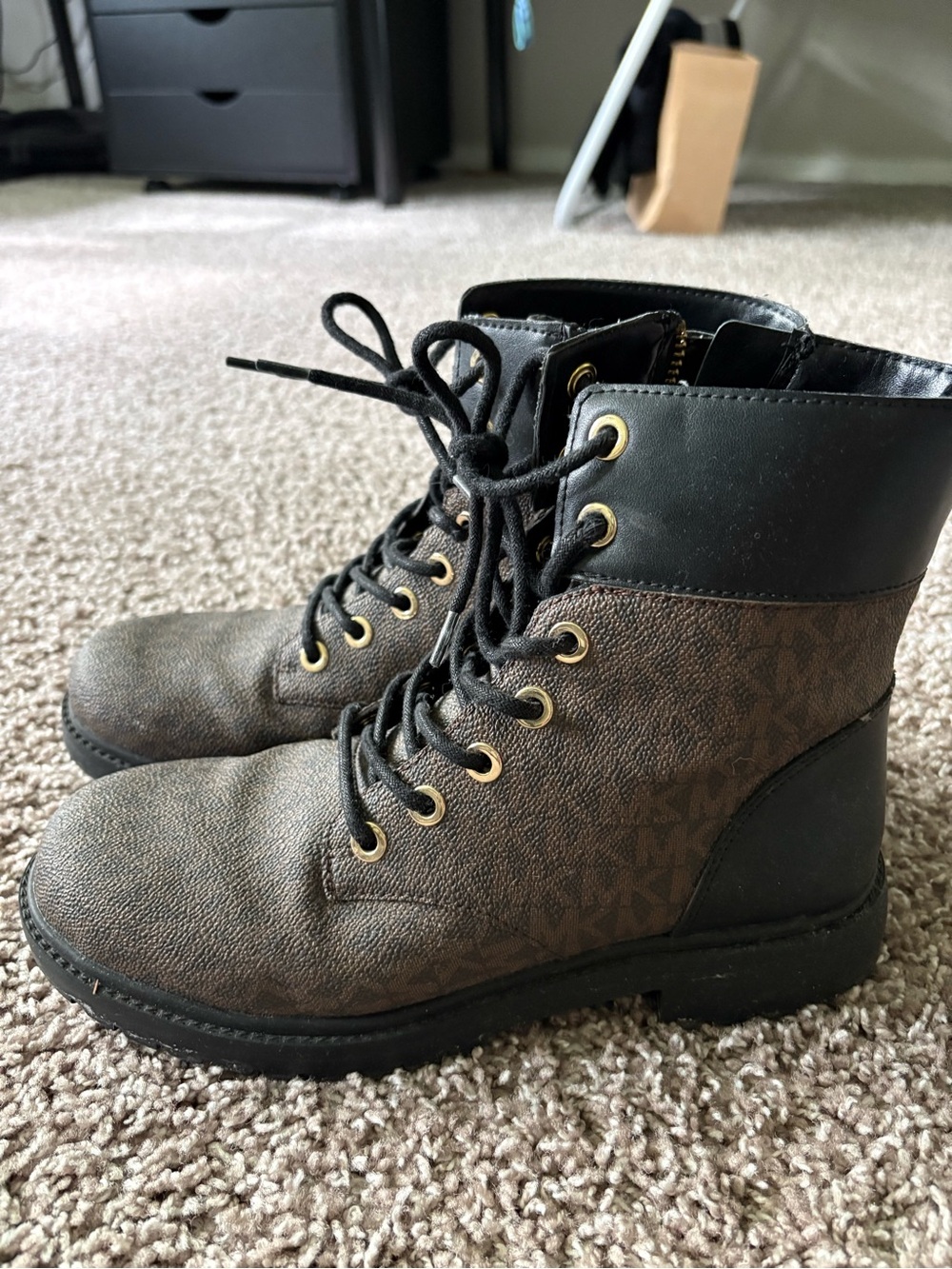 Michael Kors Women's Black-Brown Lace-Up Combat Boots - Picture 2 of 3